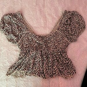 Urban outfitters cropped leopard print smocked top